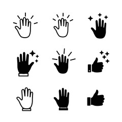 Hand icon. Palm hand icons. Hands symbol collection. Hands icon symbol of participate, volunteer, stop, vote. Vector stock graphic, flat style design illustration resource for UI and buttons.