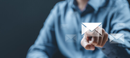 Email marketing concept. Mail newsletter send. Receive envelope email. Message contact reminder....