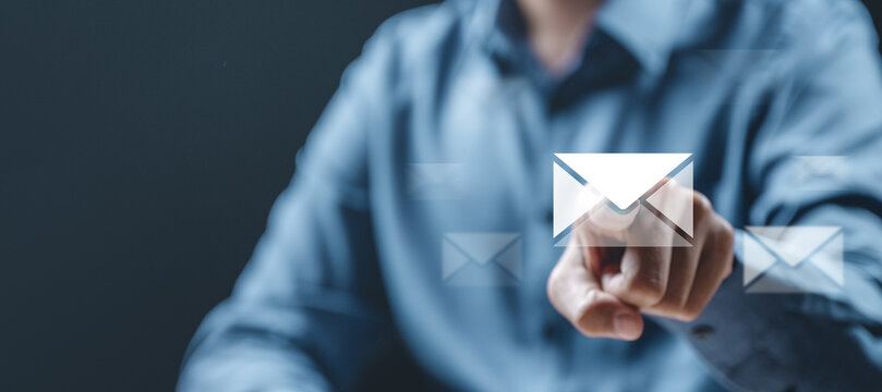 Email marketing concept. Mail newsletter send. Receive envelope email. Message contact reminder. Technology marketing.