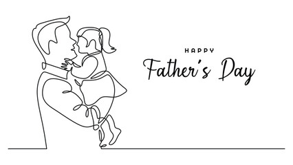 Simple Father and Daughter One Line Drawing for Cards