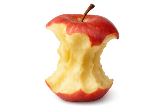 Partially eaten red apple core lying on clear surface, representing mindful consumption and nutritional awareness - Powered by Adobe