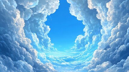 Panorama of a blue sky with white clouds as a background