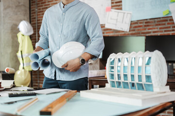 Architect engineer office concept. Architecture engineering plan. Construction plans.
