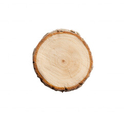 Fototapeta premium Close-up view of a natural wooden slice, showcasing the intricate grain patterns and textures on a white isolated background, perfect for decoration or craft projects.