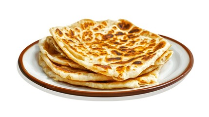 Paratha on plate isolated on white background 