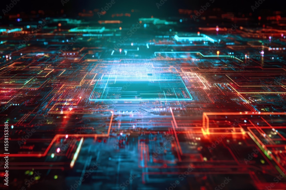 Poster A computer chip with a blue square in the middle