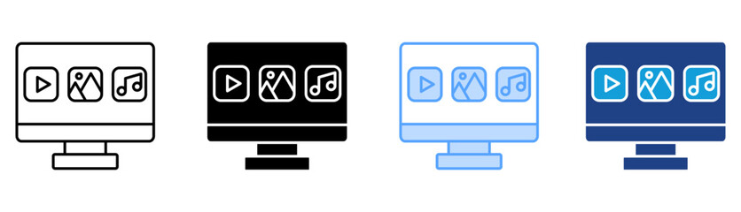Media Icon Set Multiple Style Collection