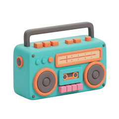 Fototapeta premium Bright turquoise retro radio with antenna symbolizing vintage audio device, old music broadcasting, and classic radio icon isolated on a transparent background, png, cutout