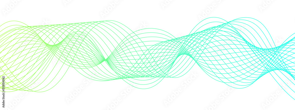 Aufkleber Abstract wave design with a series of flowing, overlapping sinusoidal curves in a gradient. Clean white background, with wave line with sense of motion and fluidity. Sound waves or light frequencies