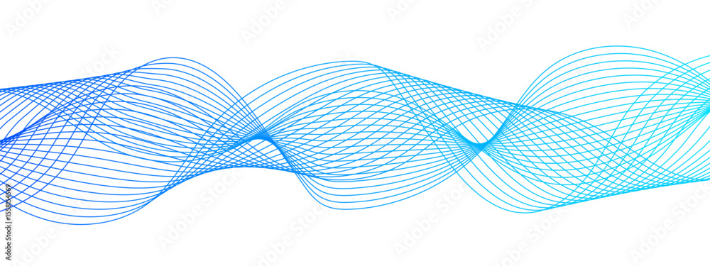 Poster Abstract wave design with a series of flowing, overlapping sinusoidal curves in a gradient. Clean white background, with wave line with sense of motion and fluidity. Sound waves or light frequencies