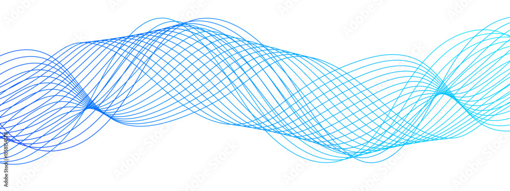 Poster Abstract wave design with a series of flowing, overlapping sinusoidal curves in a gradient. Clean white background, with wave line with sense of motion and fluidity. Sound waves or light frequencies