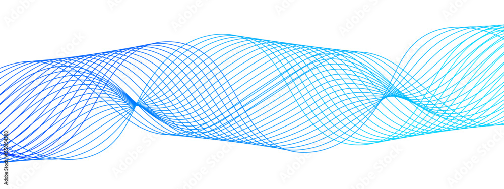 Poster Abstract wave design with a series of flowing, overlapping sinusoidal curves in a gradient. Clean white background, with wave line with sense of motion and fluidity. Sound waves or light frequencies