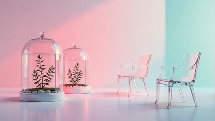 Transparent Chairs, Terrariums, and Pastel Light