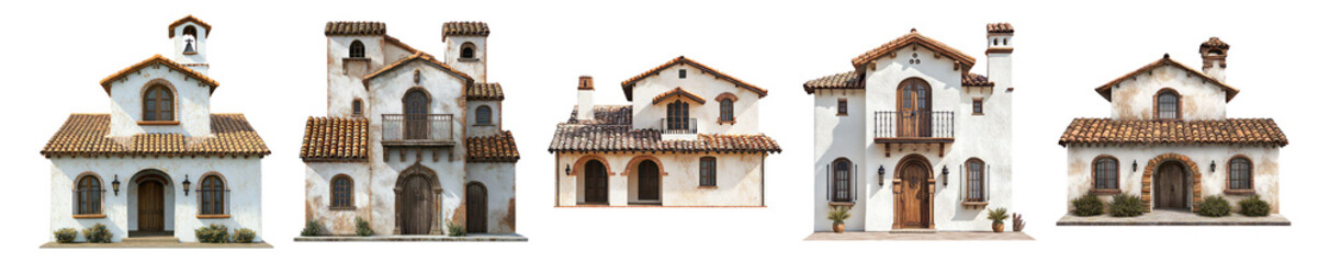 Fototapeta premium Charming Traditional Houses with Unique Architectural Designs and Styles, Isolated on Transparent, white background