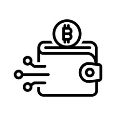 Vector black line icon for Bitcoin wallet