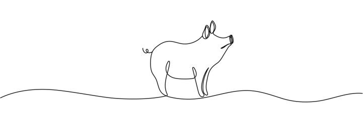 One line continuous pig. Line art pig isolated on white background. Hand drawn vector art. Editable stroke