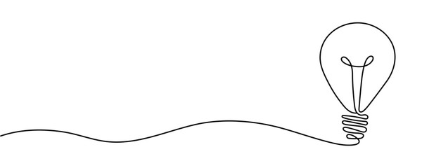 Continuous one line drawing of Light bulb symbol isolated on white background outline art illustration Editable stroke