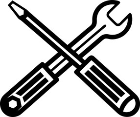 Wrench and Screwdriver Crossed Continuous Line Art