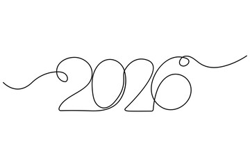 Fototapeta premium 2026 continuous one line vector drawing in handwritten calligraphy style on white background 