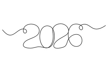 2026 continuous one line vector drawing in handwritten calligraphy style on white background
