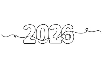 2026 continuous one line vector drawing in handwritten calligraphy style on white background
