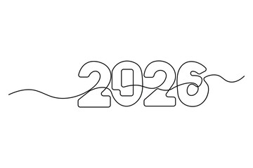 2026 continuous one line vector drawing in handwritten calligraphy style on white background
