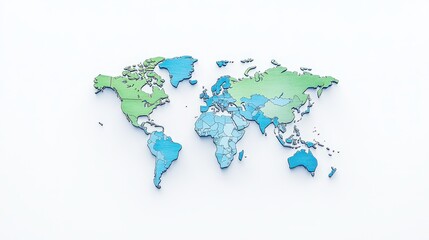 Obraz premium Clean top view image of a world atlas map showing detailed borders of all continents, isolated against a minimal white backdrop for clarity and focus