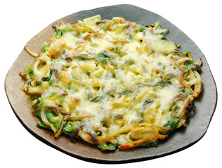 Korean Cheese Pancake with Vegetables on Plate