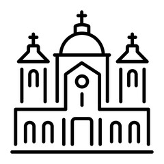 An outline style icon depicting church