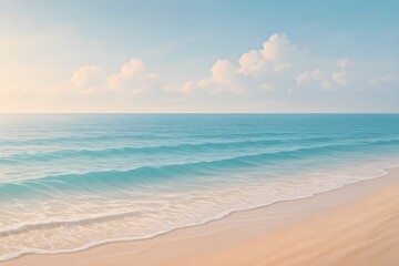 Golden Calm Beach with Soft Clouds – High-resolution beach scene with warm golden sand, gentle turquoise waves, and pastel clouds in a soft sky. Ideal for luxury, tranquil, and elegant designs.