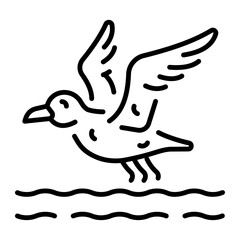 A linear style icon representing seagull