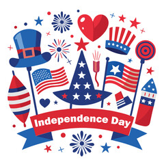 Independence Day elements collection with patriotic icons and festive decorations