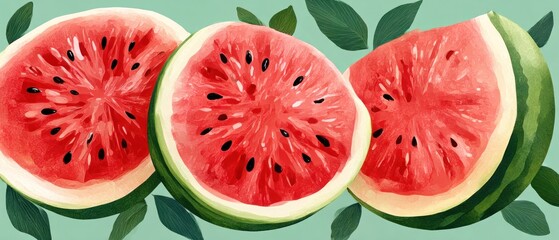 Watermelon slices on a mint background