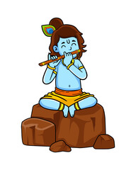 cute cartoon illustration of lord krishna playing flute