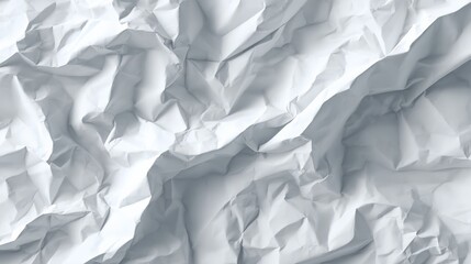 Fototapeta premium Crumpled white paper creating a textured abstract background with folds, creases, and shadows.