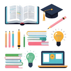 Education icons featuring graduation caps, books, and diplomas illustrate success in online university learning