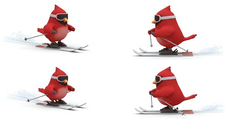 Cartoon cardinal bird skiing
