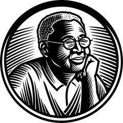 african american elderly man portrait (linocut style)