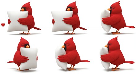 Cartoon cardinal holding a pillow set