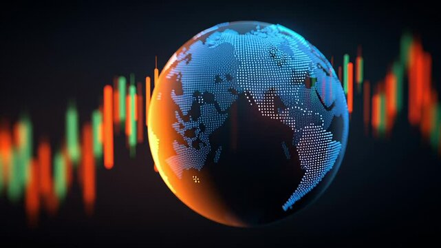 Global digital globe stock market chart displaying financial data trends and market analysis with futuristic data visualization and economic outlook - Powered by Adobe