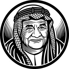 elderly arab man (linocut style)