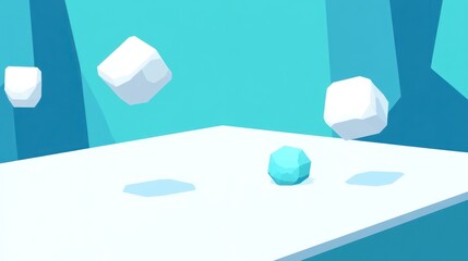 Low Poly Ice Cubes Floating in a Minimalist Blue and White Scene