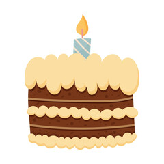 Layered birthday cake with frosting and candle