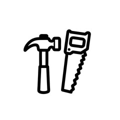 Hammer Saw Logo, Modern Construction Tool Logo With a Hammer and Saw Icon, Thick Outlines