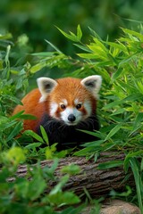 Red panda in green bamboo