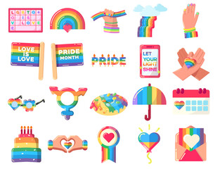 Pride celebration vector illustration featuring vibrant symbols and messages
