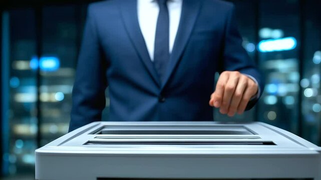 Office Worker Disposing Sensitive Documents with Shredder in Modern Office