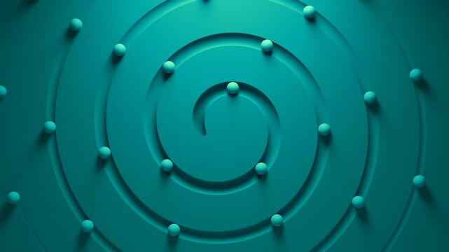 Monochrome turquoise maze relief spiral spheres 3D animation loop can be used in UX flow demos, logistics explainers or luxury-tech design backdrops.