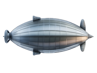 Modern metallic airship or zeppelin viewed from above isolated on transparent background