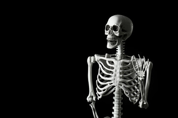 Scary human skeleton on black background